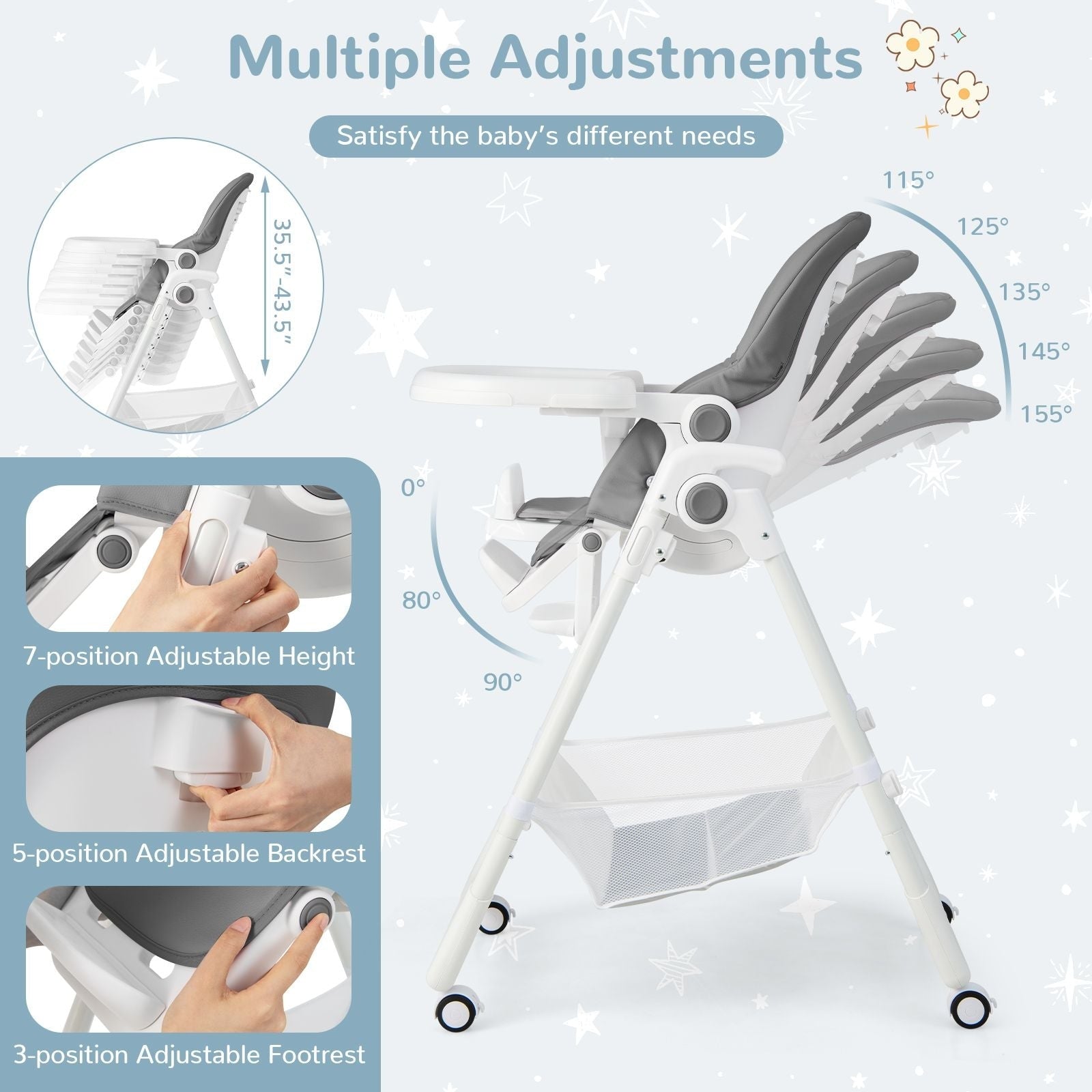 Baby Highchair with Safe, Adjustable and Folding Design - Scott3