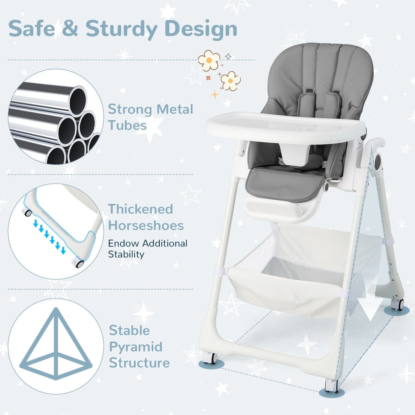 Baby Highchair with Safe, Adjustable and Folding Design - Scott3