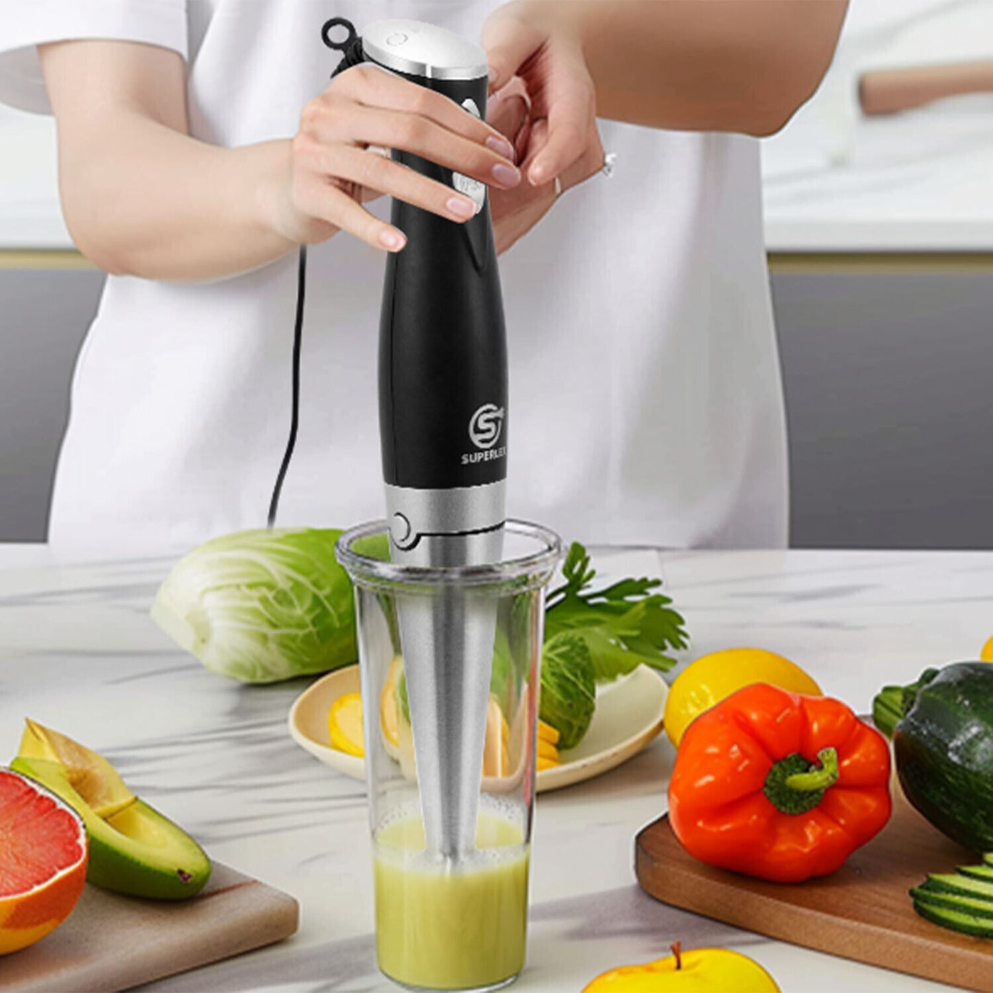 700W Electric Hand Held Blender Stick Food Processor Mixer Fruit Whisk 2-Speed