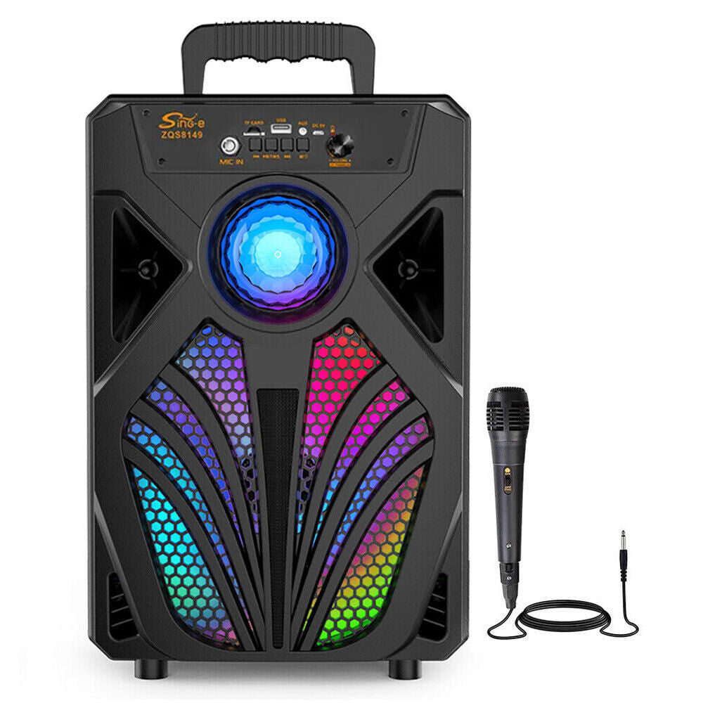 Portable Bluetooth Karaoke Speaker Machine Party Lights Mics LED Light Songs MP3