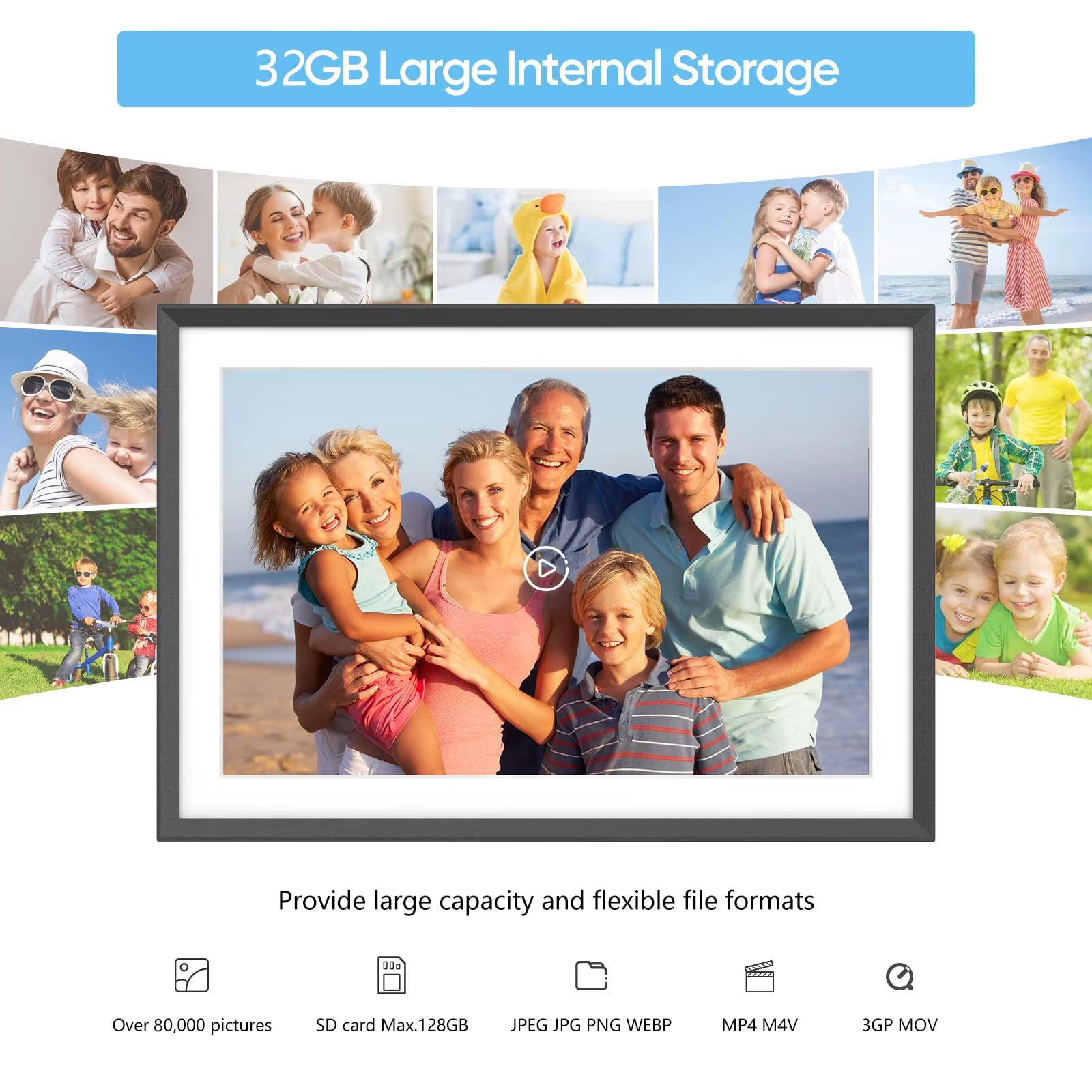 10.1 Inch Smart Wifi Digital Picture Frame 32GB Storage, Frameo Digital Photo Frame with 1280X800 IPS Touch Screen