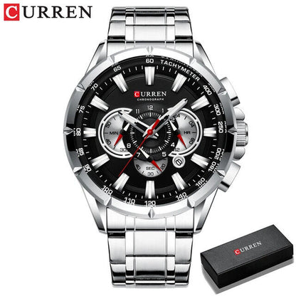 Casual Sport Chronograph Men'S Watches Stainless Steel Band Wristwatch Luminous