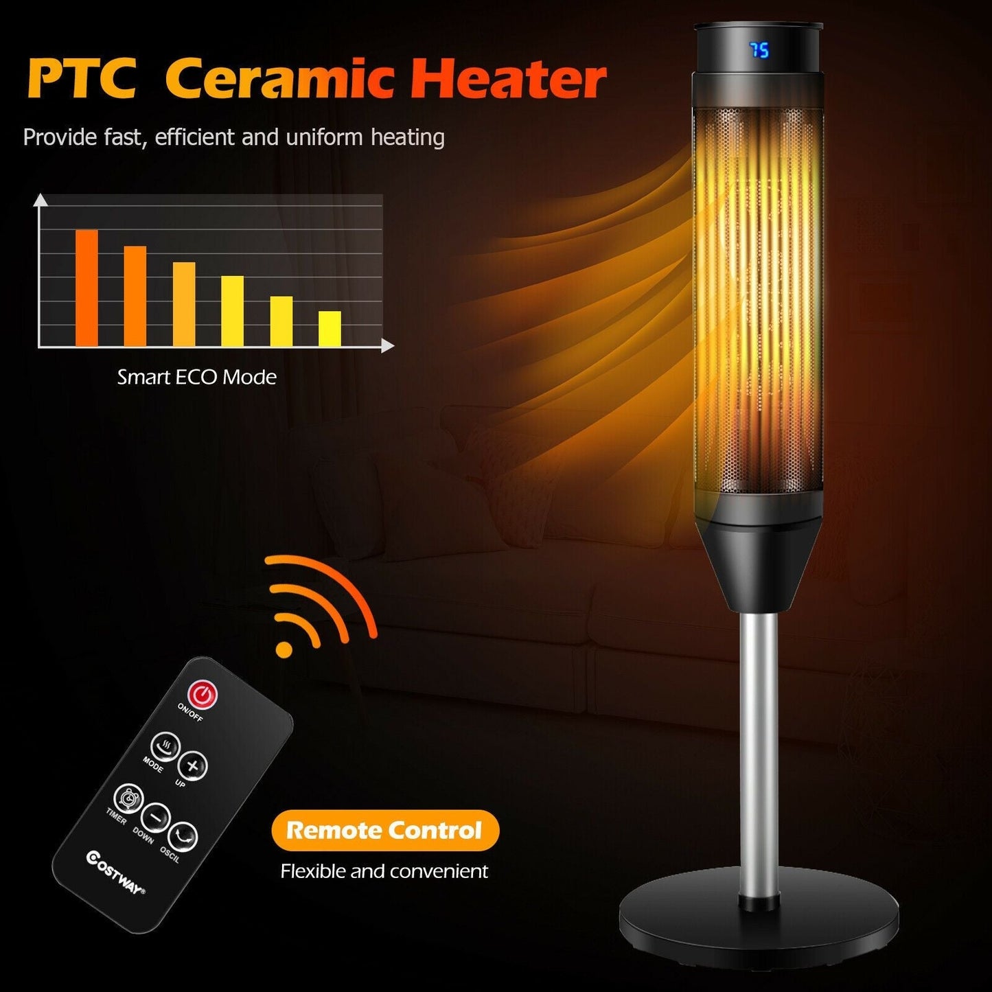 Electric Tower Fan / Heater with Digital Timer and Remote