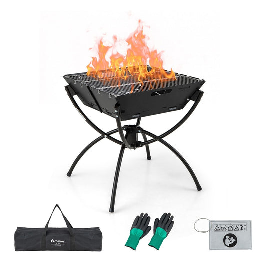 Camping Fire Pit Cooking Grills with Carrying Bag and Gloves - Scott3