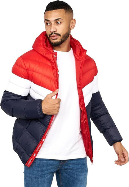 Men'S Crosshatch Mid Length Bubble Coat Padded Hooded Quilted Winter Jacket