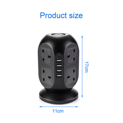 Extension 8 Way Tower Power Lead USB Multi Socket Surge Protected Socket UK