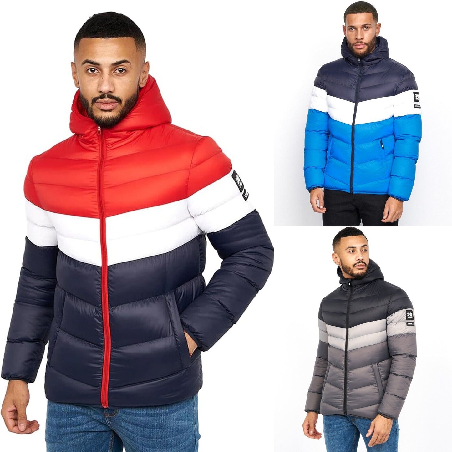 Men'S Crosshatch Mid Length Bubble Coat Padded Hooded Quilted Winter Jacket