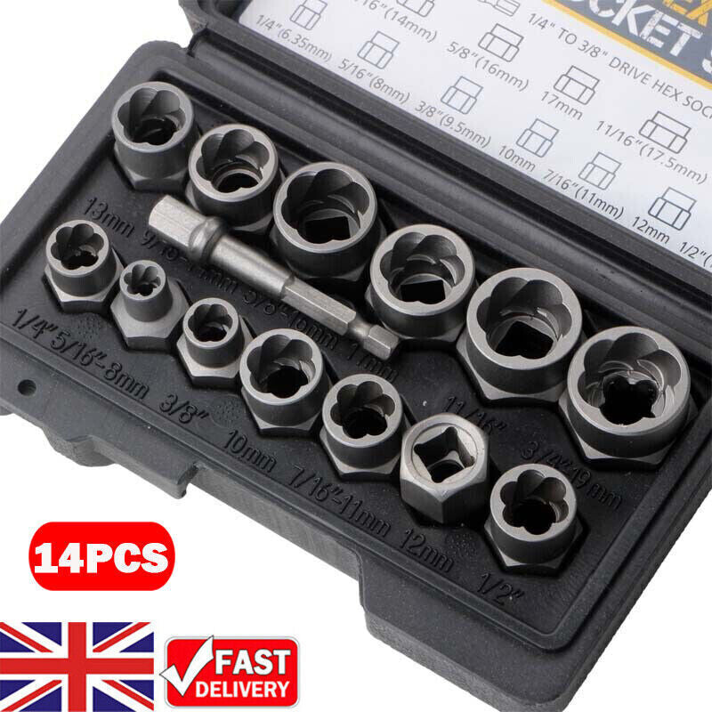 Damaged Impact Screw Removal 14Pcs Bolt Nut Extractor Twist Socket Tool Kit Set