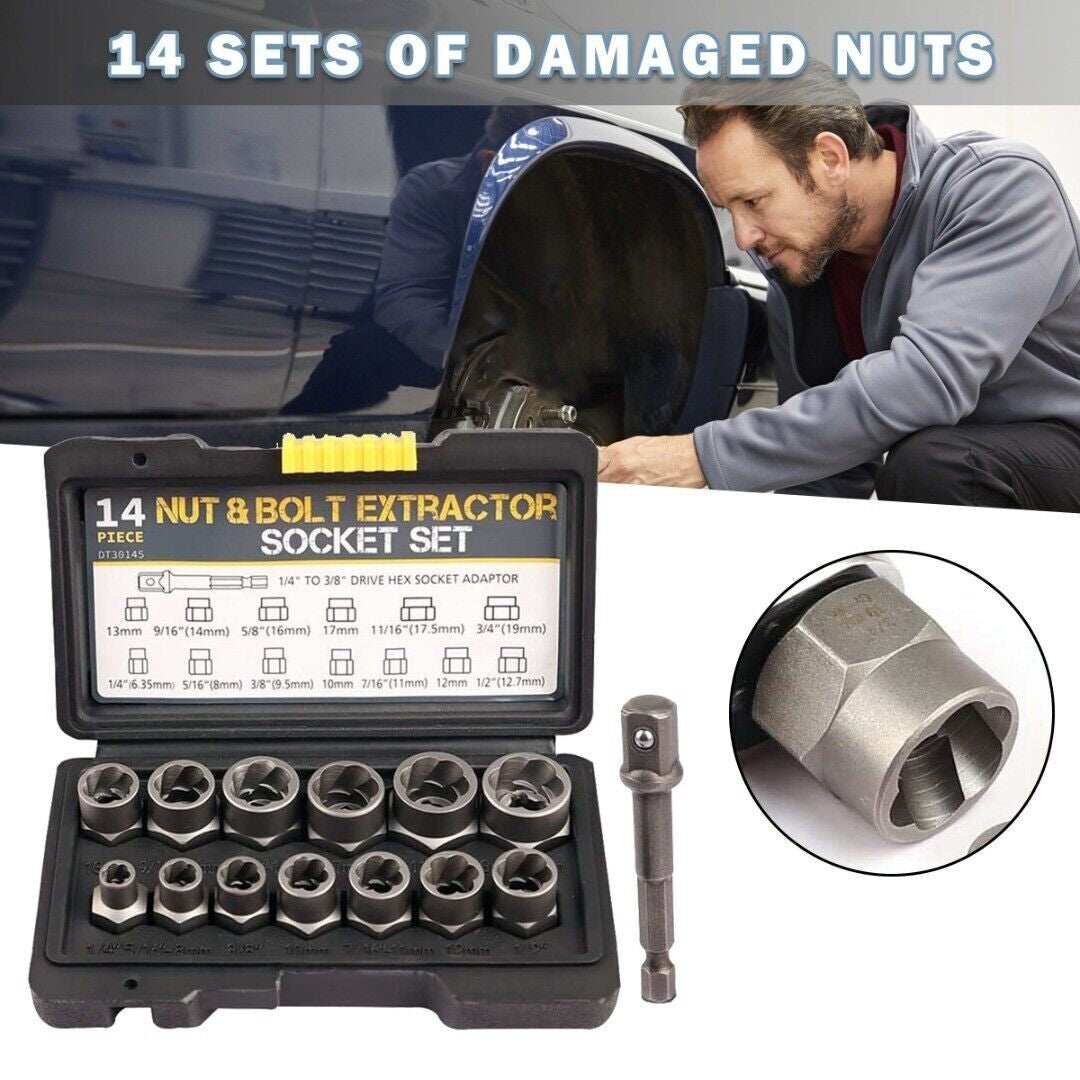 Damaged Impact Screw Removal 14Pcs Bolt Nut Extractor Twist Socket Tool Kit Set