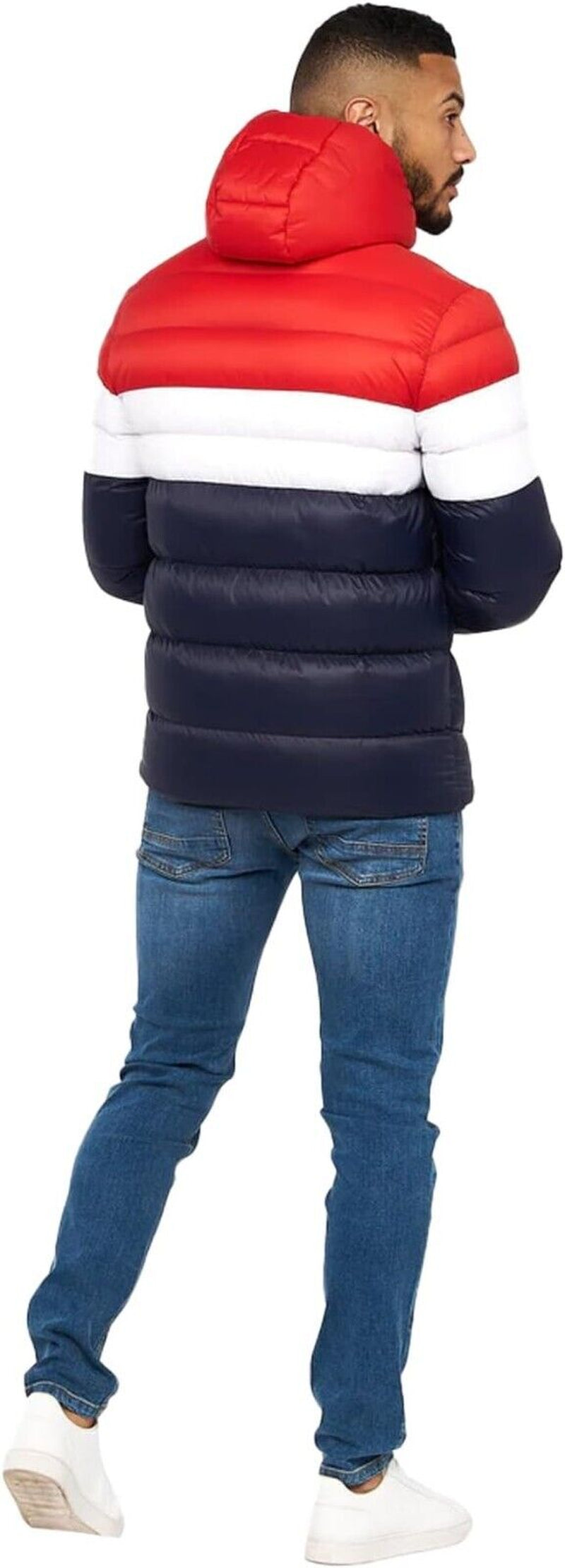 Men'S Crosshatch Mid Length Bubble Coat Padded Hooded Quilted Winter Jacket