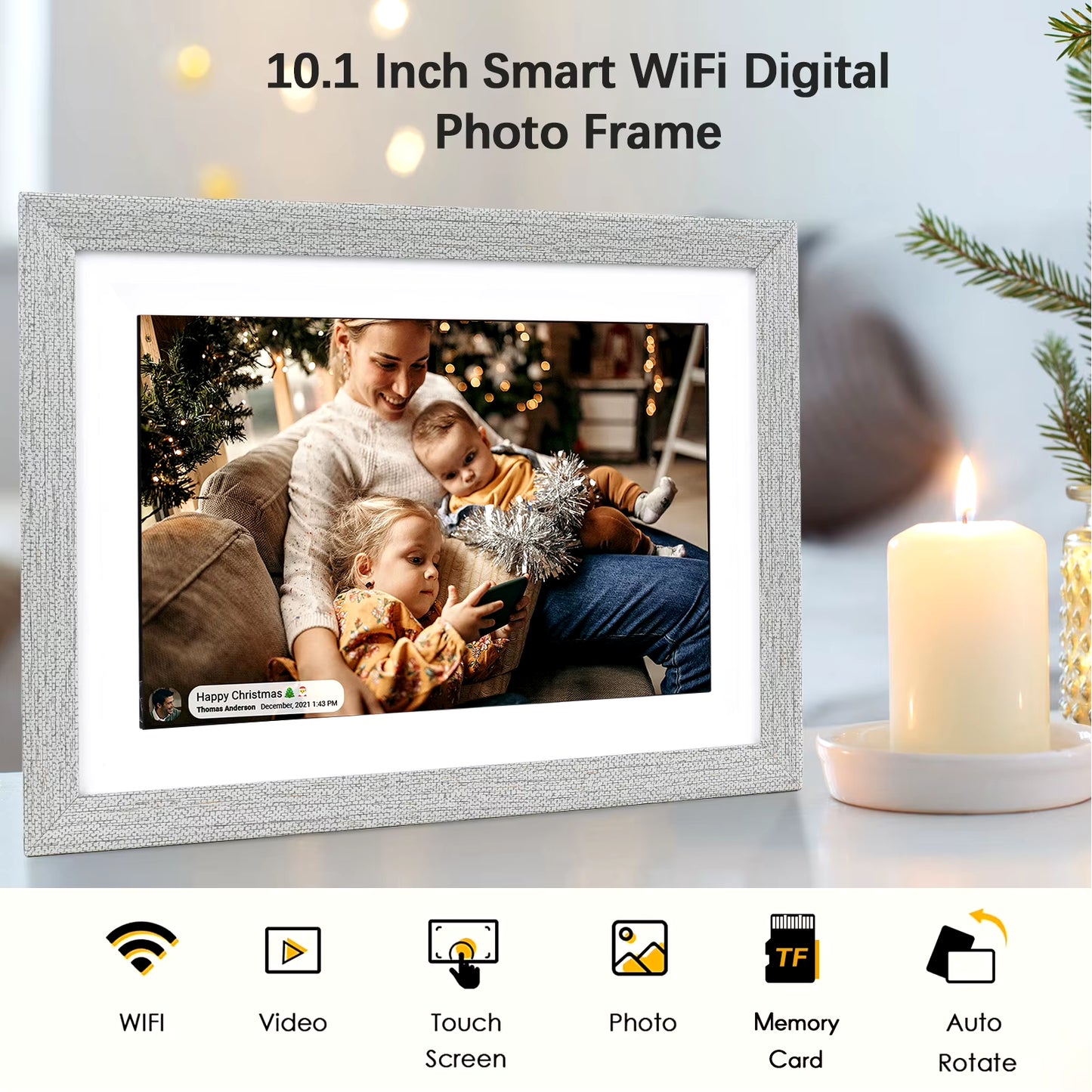 10.1-Inch Wifi Digital Photo Frame Cloud Digital Picture Frame TFT Screen Touch Control 16GB Storage Auto Rotation Share