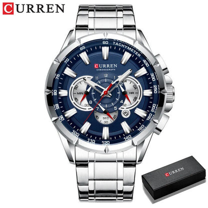 Casual Sport Chronograph Men'S Watches Stainless Steel Band Wristwatch Luminous