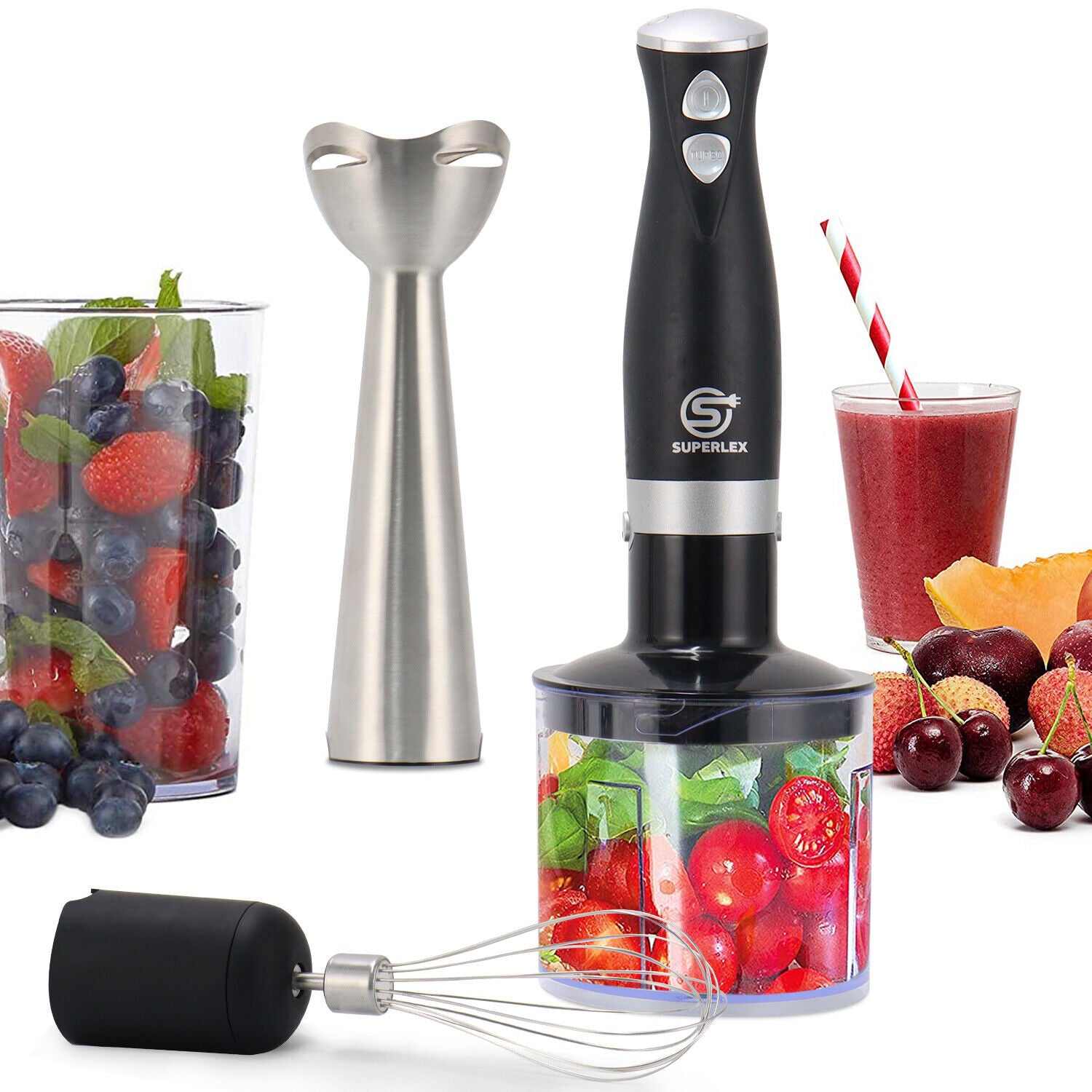 700W 4-In-1 Electric Blender Stick Food Processor Mixer Whisk & Chopper Handheld