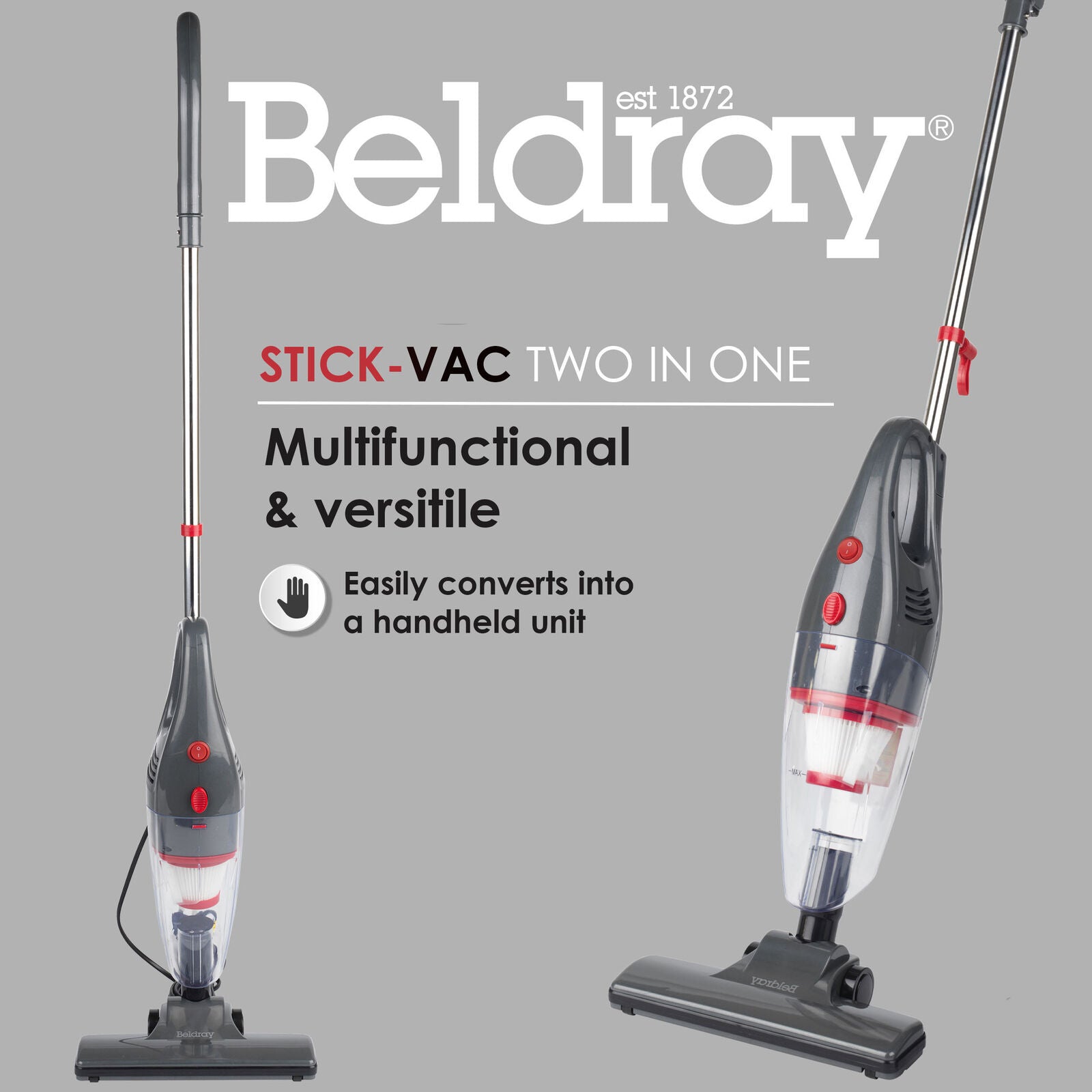 Beldray Vacuum Cleaner Upright Handheld 2 in 1 Bagless Multifunctional