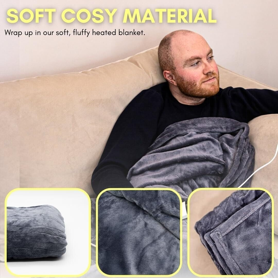 Electric Heated Throw Blanket Double Grey Home Fleece Comfort Control Warmer - Scott3