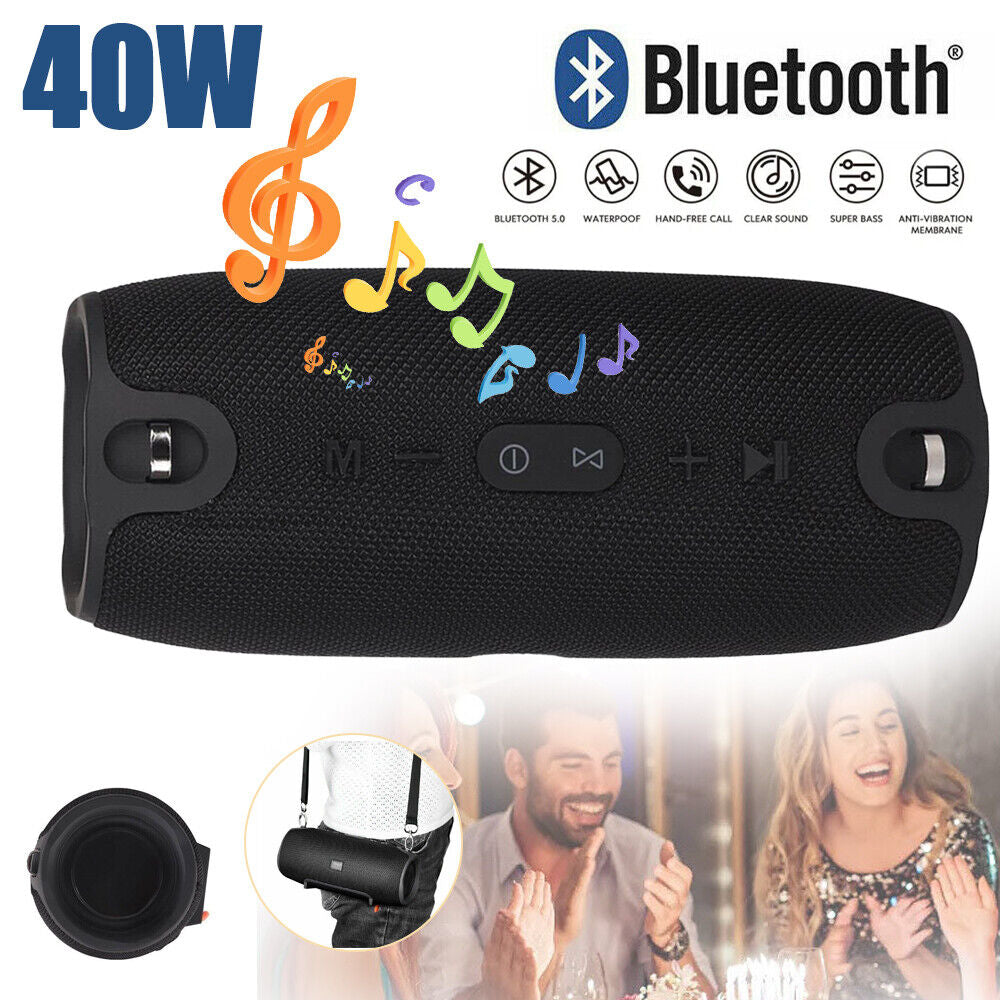 Portable Wireless Bluetooth Speaker Stereo Bass Loud Boombox Shoulder Strap 40W