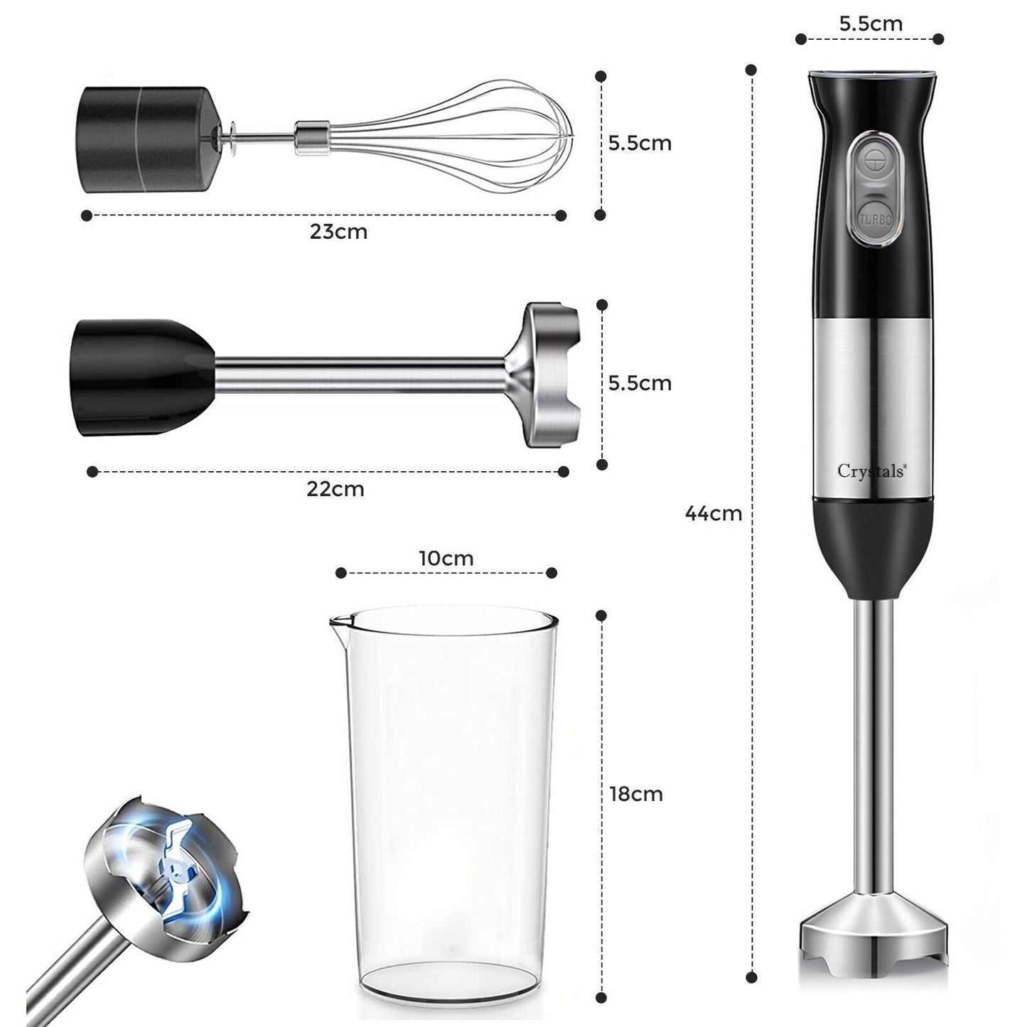 1000W Hand Blender Mixer 4In1 Processor Mixer Bowl Egg Whisk & Beaker Chopper