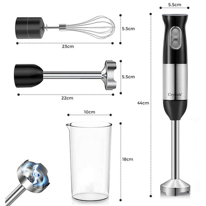 1000W Hand Blender Mixer 4In1 Processor Mixer Bowl Egg Whisk & Beaker Chopper