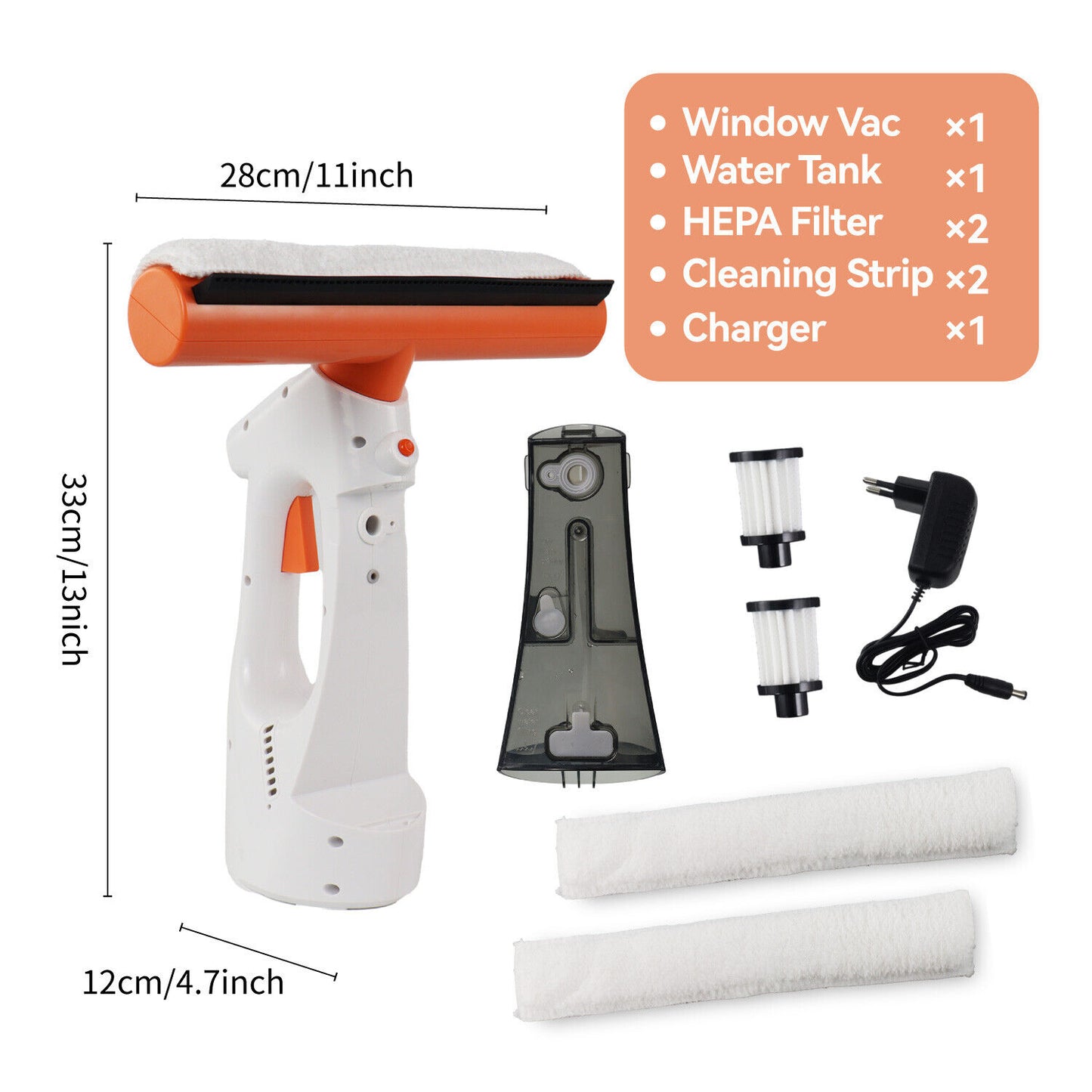 Cordless Window Vac Rechargeable Vacuum Cleaner Squeegee Cleaning Compact 130ML