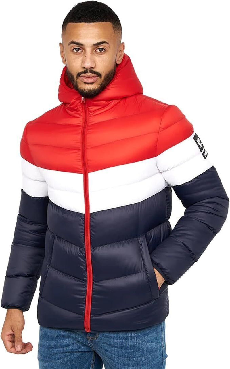 Men'S Crosshatch Mid Length Bubble Coat Padded Hooded Quilted Winter Jacket