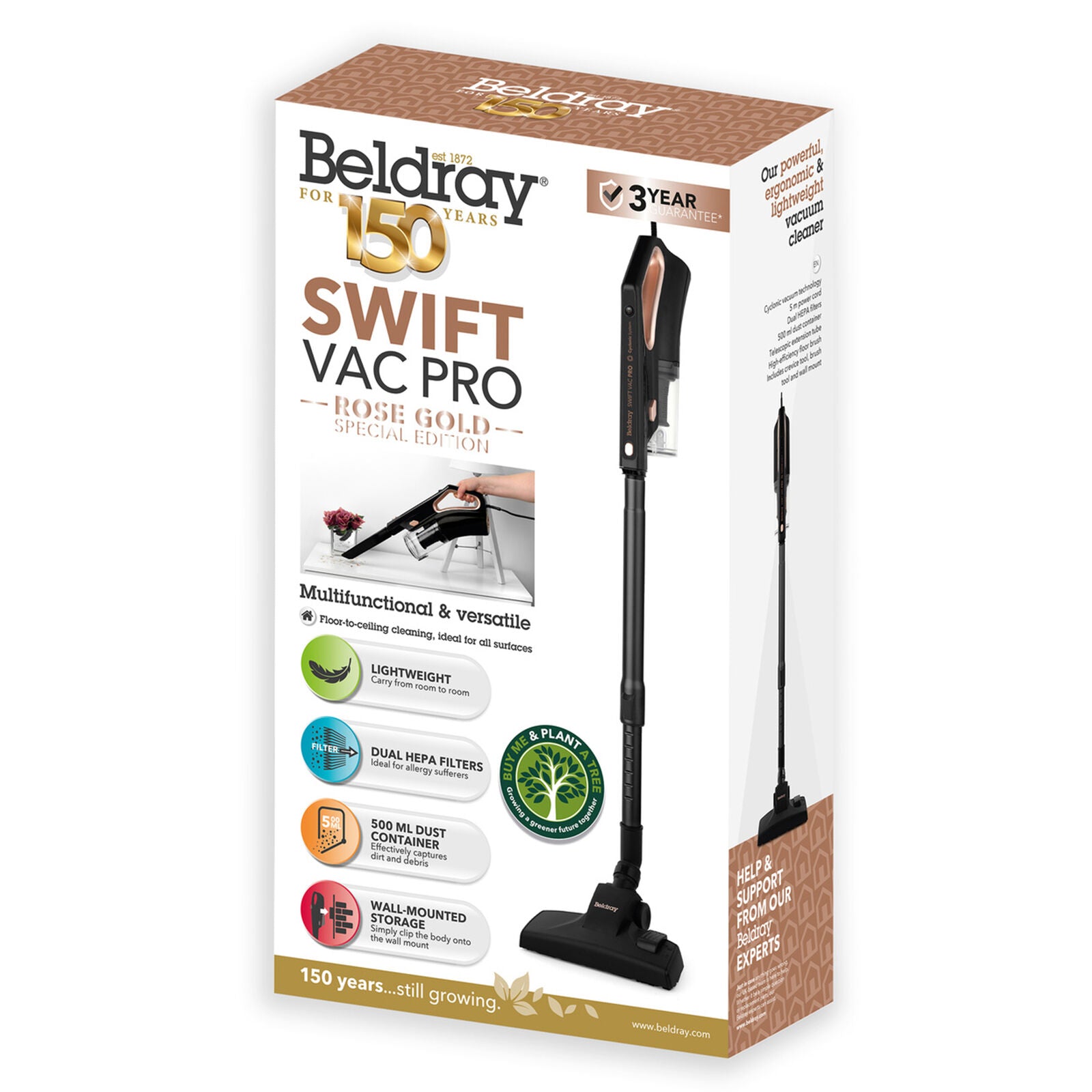 Beldray Stick Vacuum Cleaner Swift Vac Pro Lightweight Wall Mounted Rose Gold