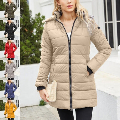 Women Winter Long Parka Quilted Coat Hooded Ladies Warm Padded Puffer Jacket